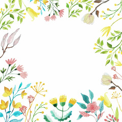 Floral frame, delicate watercolor illustration.