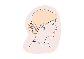 Portrait of young woman. One line drawing colored with pastel colors. Vector illustration.