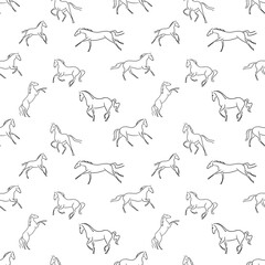 Stylized horse linart, seamless vector pattern