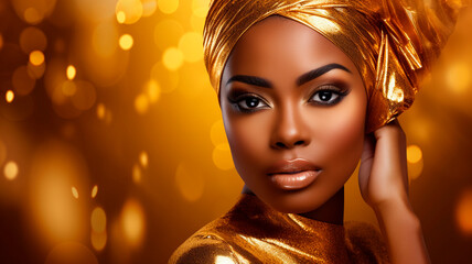 African American girl with golden glitter makeup