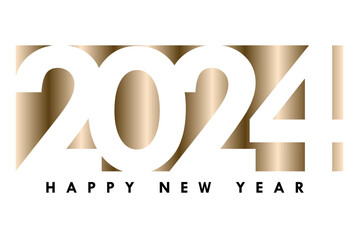 Happy New Year 2024 in box design and golden colors, vector art