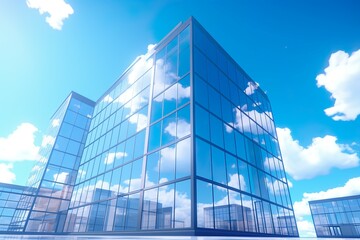 Fototapeta premium generated corporate headquarters or large office under a blue sky. generated so has no ties with any real entities. New condition glassy building, under a fair blue sky | Generative AI