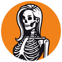 Female skeleton character flat style vector illustration, Woman skeleton, Human skeleton mascot character, female dead person stock vector image