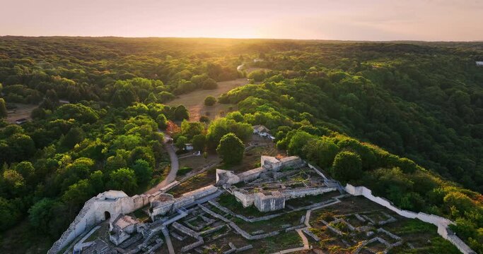 Shumen fortress Archaeological ancient fort of old Town Shoumen, Bulgaria, panorama landscape of touristic bulgarian landmark