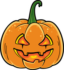 Halloween pumpkin with a carved out scary smiling face. Vector illustration.