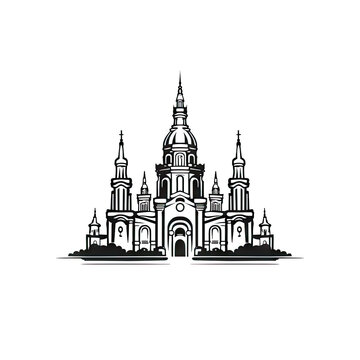 French Palace Icon Isolated, Ancient Church Silhouette, France Castle, Historical Architecture Minimal Design