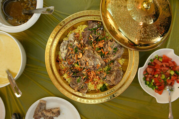 Jordanian meal, Mansaf with almond - obrazy, fototapety, plakaty