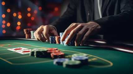 Poker Game Intensity: Hands with Poker Chips. Generative ai