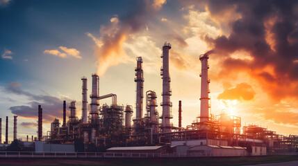 Fototapeta premium Chemical Complex Horizon: Panoramic Plant View. Gnerative ai