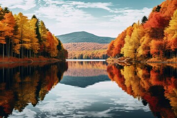Autumnal Tranquility: Realistic Lake Beauty
