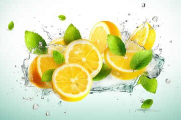Cool Citrus Revival: Realistic Lemon, Leaves, and Ice