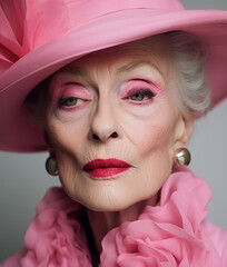Portrait of elegant elderly woman with bright make-up