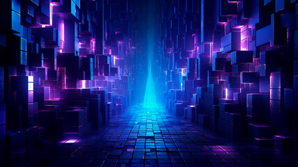 abstract futuristic sci-fi tunnel with glowing neon glow lines and lights in dark empty space, empty space - obrazy, fototapety, plakaty