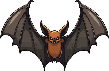 scary flying bat with outstretched black wings and brown body