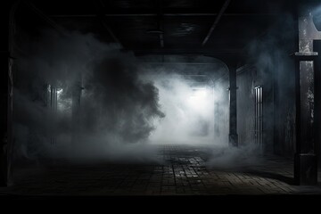 industrial interior with smoke. empty background. 