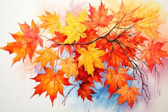 colorful autumn maple leaves watercolor painting illustration Generative AI