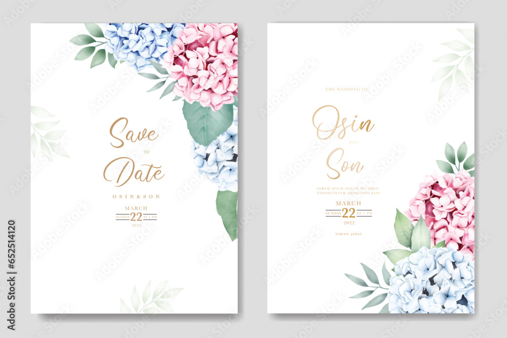 Wall mural beautiful hydrangea floral wedding invitation card