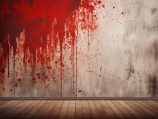 Spooky halloween theme. empty interior room with blood on the wall. 
