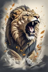 Türaufkleber The king of the jungle lion roaring, beautiful digital art, mobile wallpaper © CreaTvt
