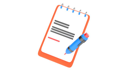 3d render clipboard with pen for school equipment illustration checkbox paper