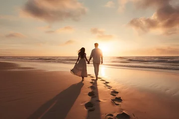 Fototapete Rund romantic image of a couple at the beach during sunset.  © CreativeCreations
