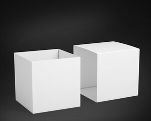 3D illustration. Square box mockup with lid isolated on white background