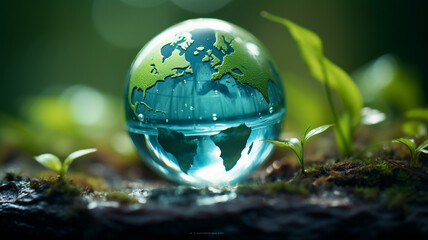 Obraz na płótnie Canvas globe with water drop and earth planet
