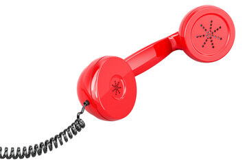 Red Handset, Telephone Receiver. 3D rendering isolated on transparent background
