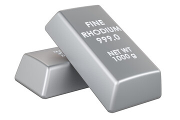 Rhodium ingots, rhodium bars. 3D rendering isolated on transparent background