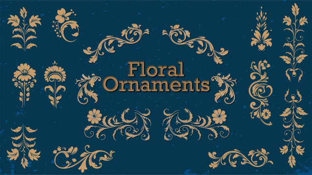 Floral vintage ornaments set, editable text effect, floral ornament, 