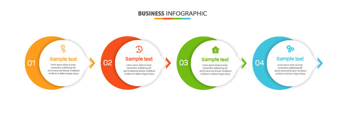 Business infographic design template with 4 options, steps or processes. Can be used for workflow layout, diagram, annual report, web design 