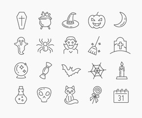 Editable stroke outline icon set for halloween