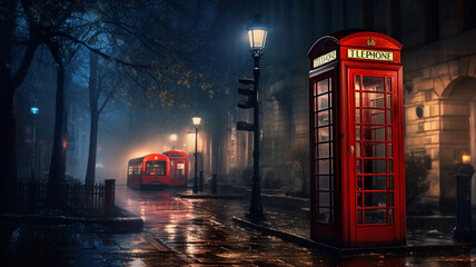 london telephone box with red booth in london, england. - obrazy, fototapety, plakaty