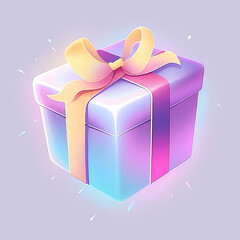 Glowing Gift Box with Ribbon in Pastel Colors