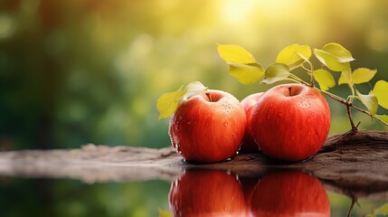 Red apple fruit nature background. AI generated image
