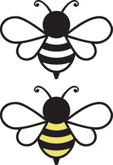 Cute bee decal graphic. flat vector bee with and without color.