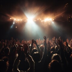 Euphoric Crowd in Dim-Lit Concert Hall