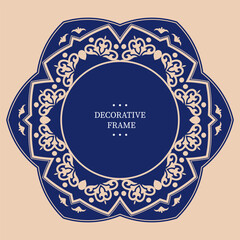 ound Frame, workpiece for your design. Ornamental elements and motifs of Kazakh, Kyrgyz, Uzbek, national Asian decor for plate, textile and print design. Circle frame. Vector. 