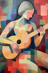 
Girl playing guitar, cubist drawing ,illustration, style  - Created with Generative AI Technology
