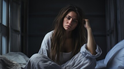 Obraz premium Young depressed woman in a dark room