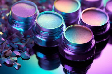 Eye shadow holographic colors collection. Generative AI