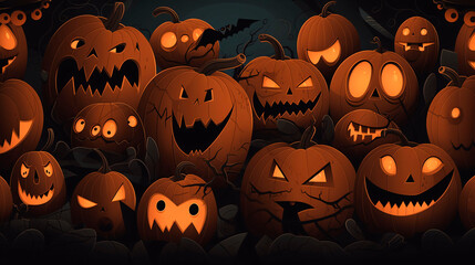 Halloween background. Halloween wallpaper with pumpkins, spooky houses and ghosts. Generative AI