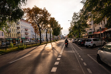 sunset on the stree in berlin