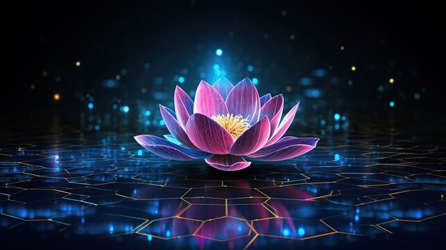 Futuristic lotus flower with circuit big data technology. AI generated image
