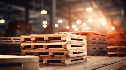 Industrial wooden pallets stack. AI generated image