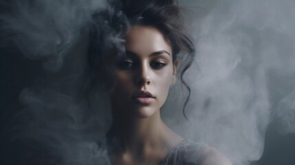 Mystical portrait with flowers and smoke