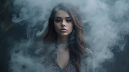 Mystical portrait with flowers and smoke