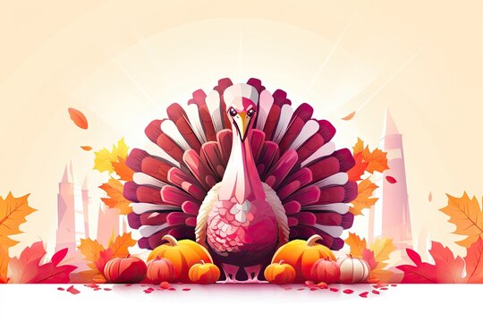 Animated Thanksgiving Illustration With A Turkey Generative AI