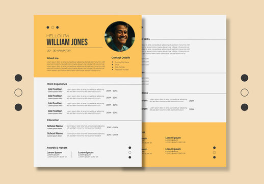 Yellow and White Modern Resume Template with Cover Letter - Professional CV Design