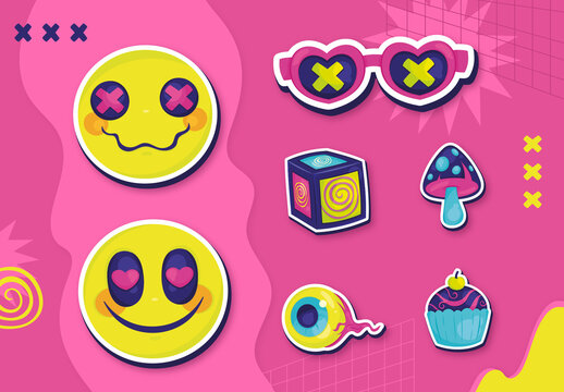 Vibrant Psychedelic Aesthetic Sticker Set